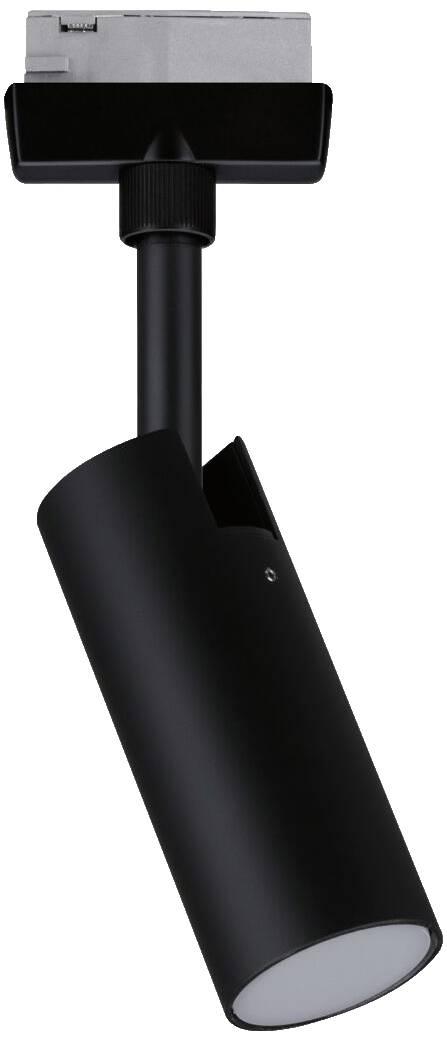 Čierny valcový reflektor v minimalistickom dizajne, namontovaný na držiaku.