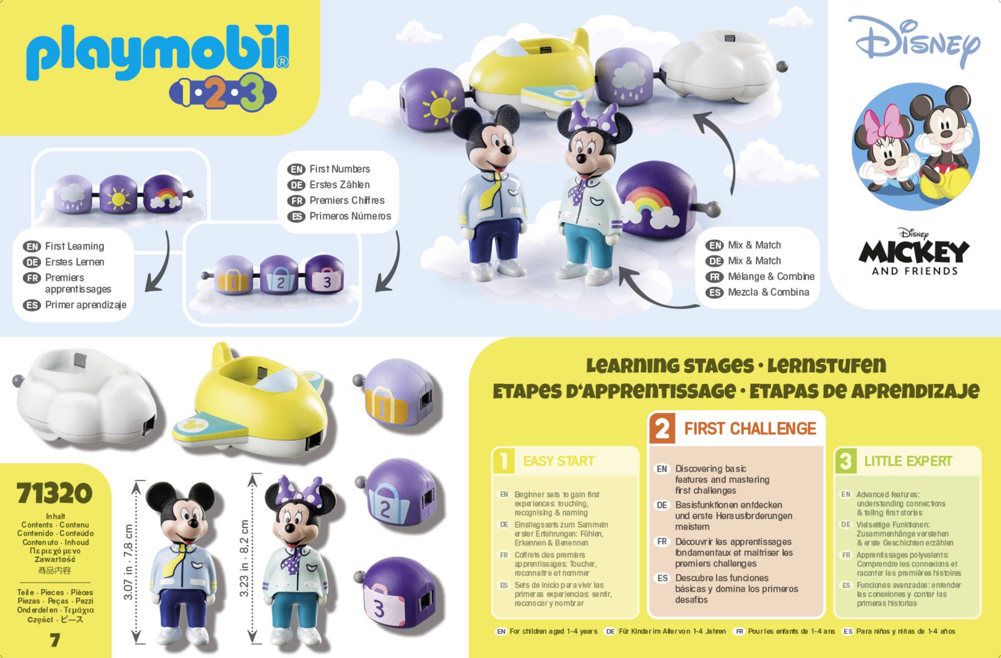 'Playmobil 1.2.3 Disney Figúrky: Mickey, Minnie v astronautských kostýmoch, vesmírne lode, vývojové stupne: jednoduché ovládanie pre deti v útlom veku.'