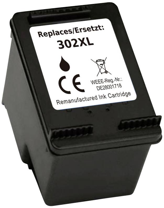 Čierna atramentová kazeta '302XL', nahrádza existujúce kazety, certifikovaná CE, renovovaná, so symbolom recyklácie.