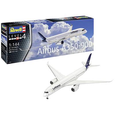 Obal a model Airbusu A350-900 v dizajne spoločnosti Lufthansa. Model v mierke 1:144; obsahuje 120 dielov.