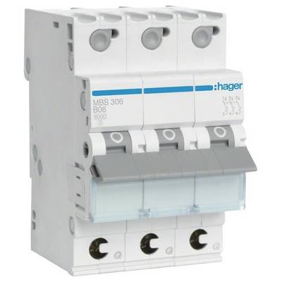 Trojpólový Hager LS istič modelu MBS 306, typ B06, s menovitým napätím 400V na ochranu elektrických obvodov.