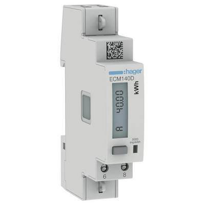 Zobrazenie elektromera Hager ECM140D s digitálnym displejom, ktorý ukazuje '40,00 kWh'. V hornej časti sa nachádza QR kód.