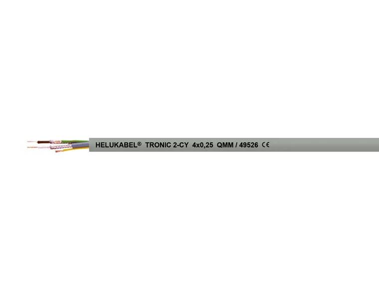 'HELUKABEL TRONIC 2-CY 4x0,25 QMM' kábel; sivý plášť, štyri farebné vnútorné vodiče viditeľné. Vhodný pre elektronické aplikácie.