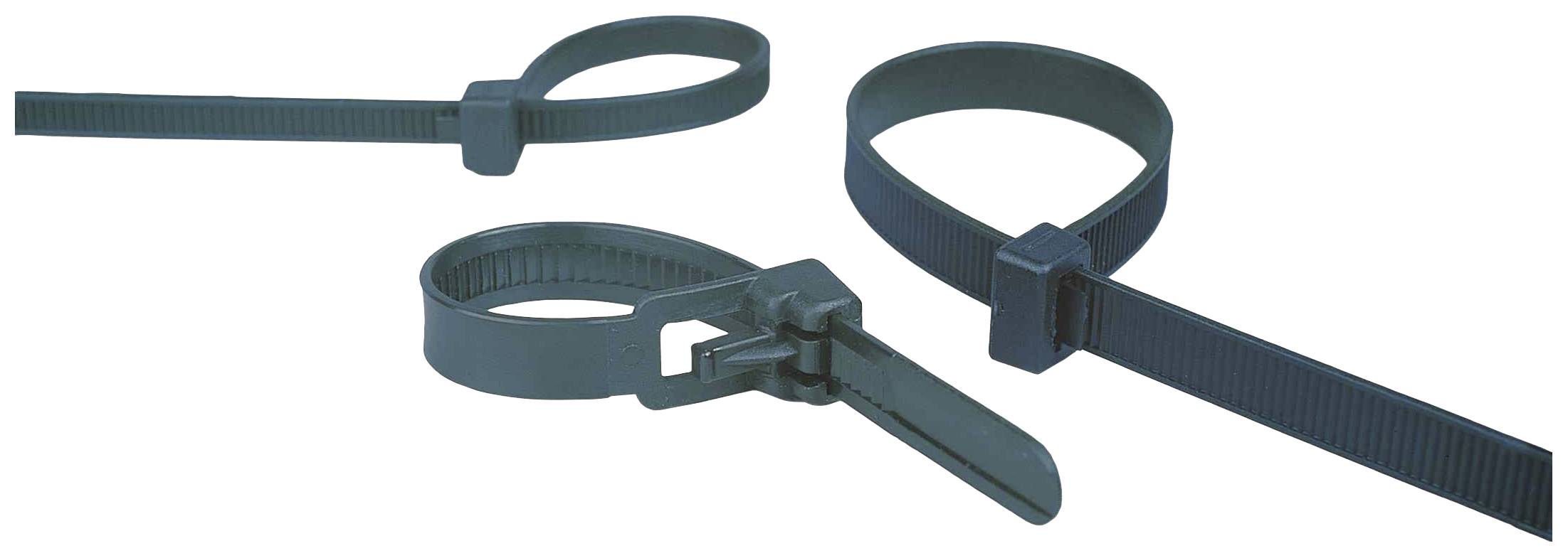 Helukabel 97636-100 W 370x7,6 Kabelbinder 370 mm 7.6 mm Sort Oplukkelig 100 stk