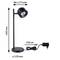 Čierna stolová lampa s okrúhlou základňou, výška 400 mm, hlava lampy s priemerom 86 mm, dĺžka 173 mm. Kábel: 150 cm. Priemer základne: 120 mm.