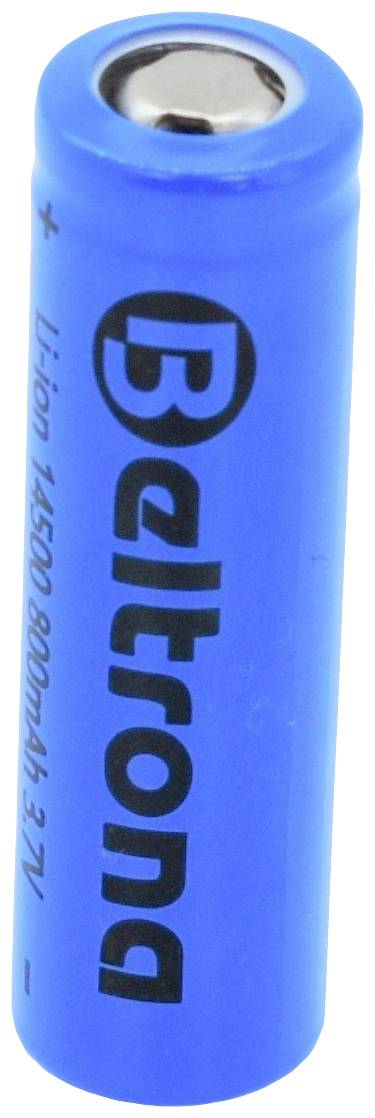 Modrá lítiovo-iónová batéria, značka Beltrona, typ 14500, 800mAh, 3.7V.