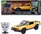 Zobrazenie Chevroletu Camaro z roku 1977 v štýle 'Transformers', žltej farby s čiernymi pruhmi. Hračka v obale a rozbalený pohľad.