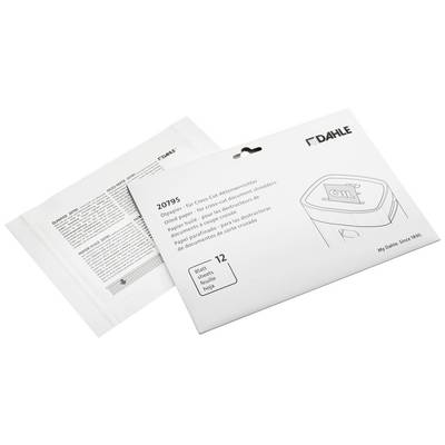 Obálka 'DAHLE' s nápisom '20795'. Obsahuje papier na brúsenie rezných vlniek. Dizajn zobrazuje symbol odpadkového koša.