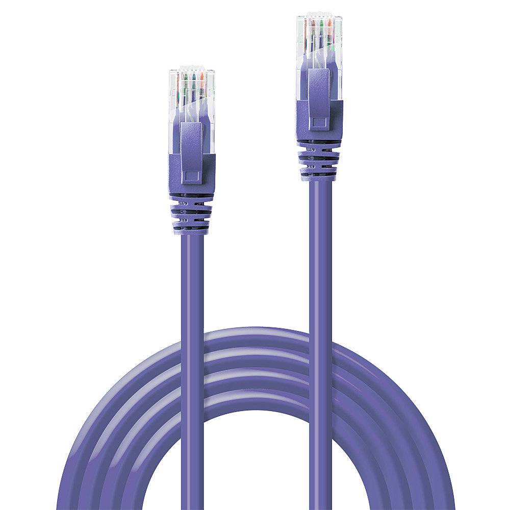 Fialový sieťový kábel s dvoma RJ45 konektormi.