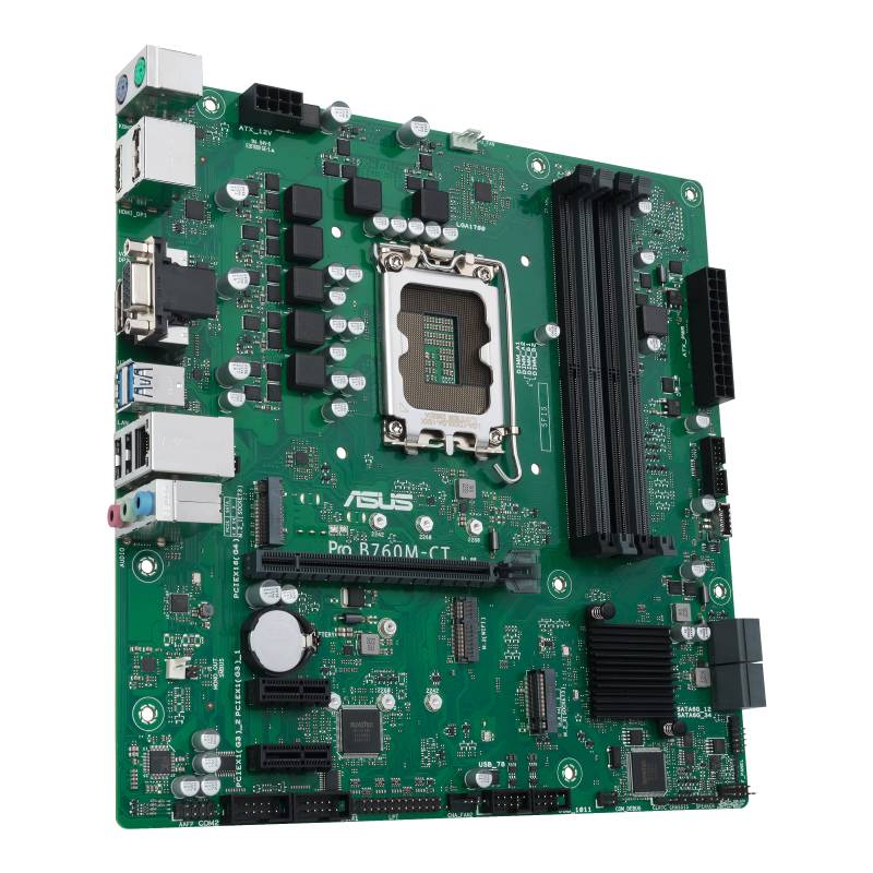 Zelená hlavná doska s viacerými portami a slotmi, vhodná pre zostavenie alebo opravu počítača.