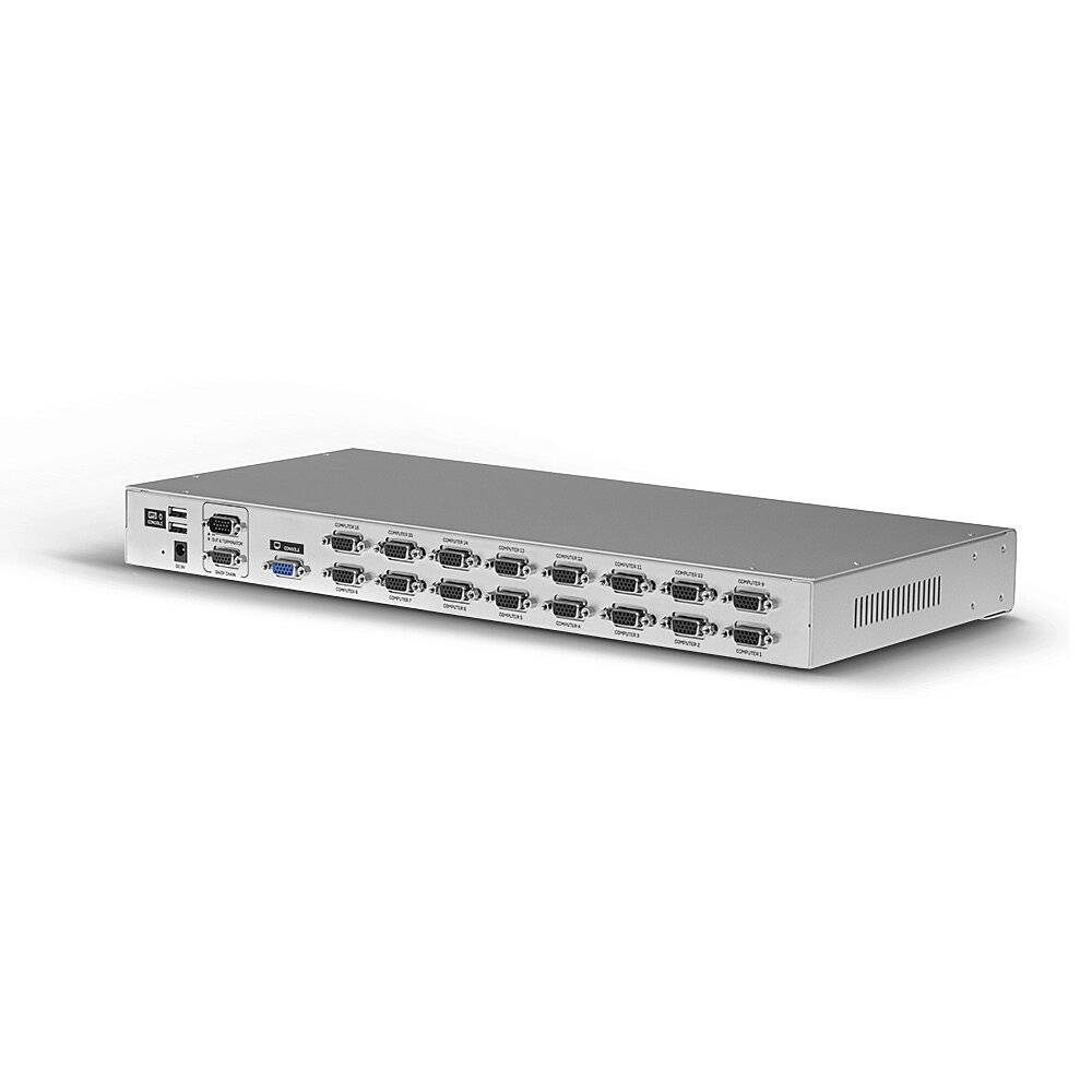 Kovová sieťová prepínacia jednotka s viacerými ethernetovými a USB portmi na prednej strane, vhodná pre použitie v serveroch.