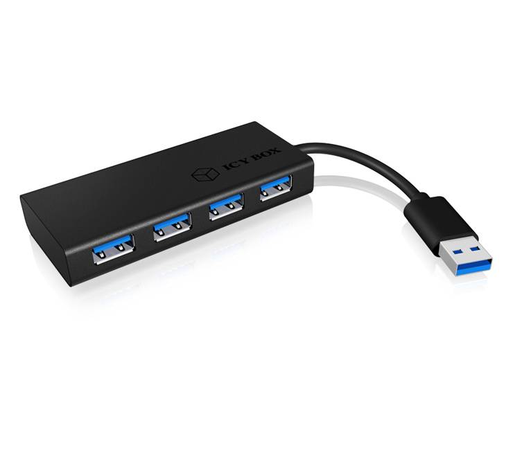 Externý USB hub so štyrmi USB portami a káblom. Ideálny na pripojenie viacerých zariadení k počítaču alebo notebooku.