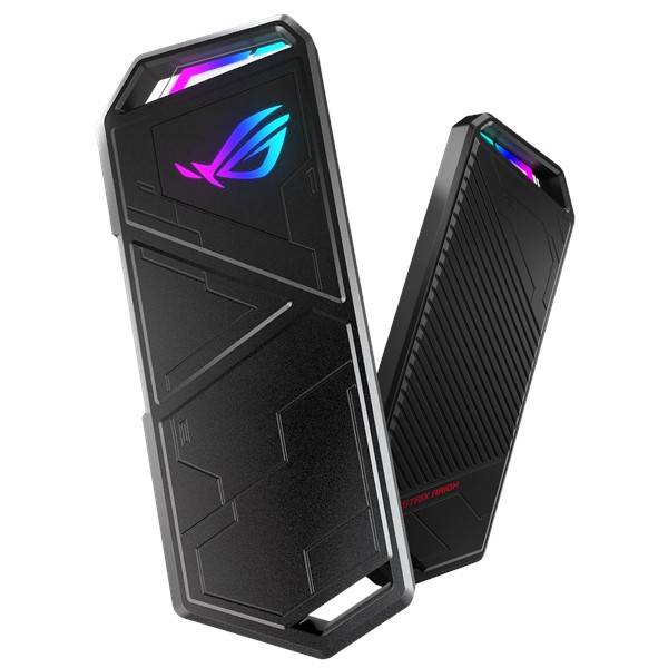 ROG Strix Arion externý SSD kryt s RGB podsvietením, futuristickým dizajnom a logom. Navrhnutý pre hráčov a technicky zdatných používateľov.