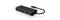 Čierny USB-C hub so štyrmi portami, dvoma USB-A a dvoma USB-C, na bielom pozadí. Ideálny pre rozšírenú konektivitu.