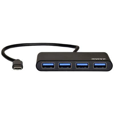 USB-C hub so štyrmi modrými USB portami na rozšírenie konektivity zariadení.