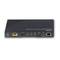 Čierny HDMI predlžovač s portmi pre HDMI, LAN, IR-Out, IR-In, RS-232, montážnou konzolou a 24V DC napájaním na bielom povrchu.