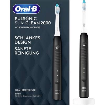 Elektrická zubná kefka Oral-B Pulsonic Slim Clean 2000 so 'štíhlym dizajnom', 'jemným čistením', v modernom čiernom prevedení.