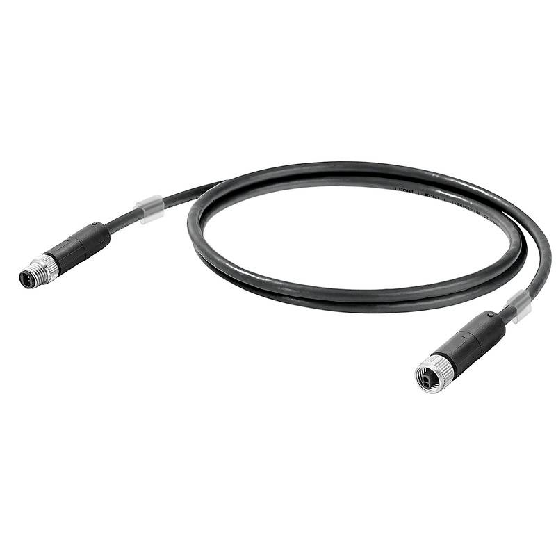 Čierne prepájacie káblové vedenie so zástrčkovými konektormi na oboch koncoch; vhodné pre elektronické zariadenia alebo priemyselné aplikácie.