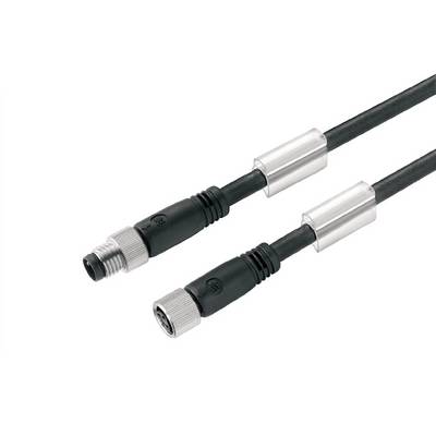 Dva konektorové káble s valcovitými kovovými prípojkami na bielom pozadí, vhodné pre priemyselné aplikácie alebo elektrické pripojenia.