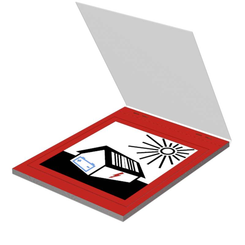 Ilustrácia domu so solárnymi panelmi na streche a slnkom nad ním. Taktiež je viditeľný symbol blesku a indikátor nabíjania.