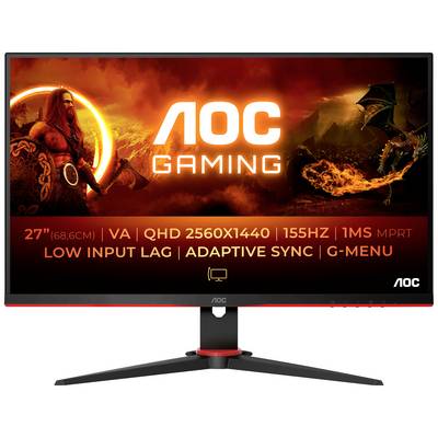Herný monitor AOC s 27 palcami, VA panelom, QHD rozlíšením 2560x1440, obnovovacou frekvenciou 155 Hz, reakčným časom 1 ms, adaptívnou synchronizáciou a G-Menu.