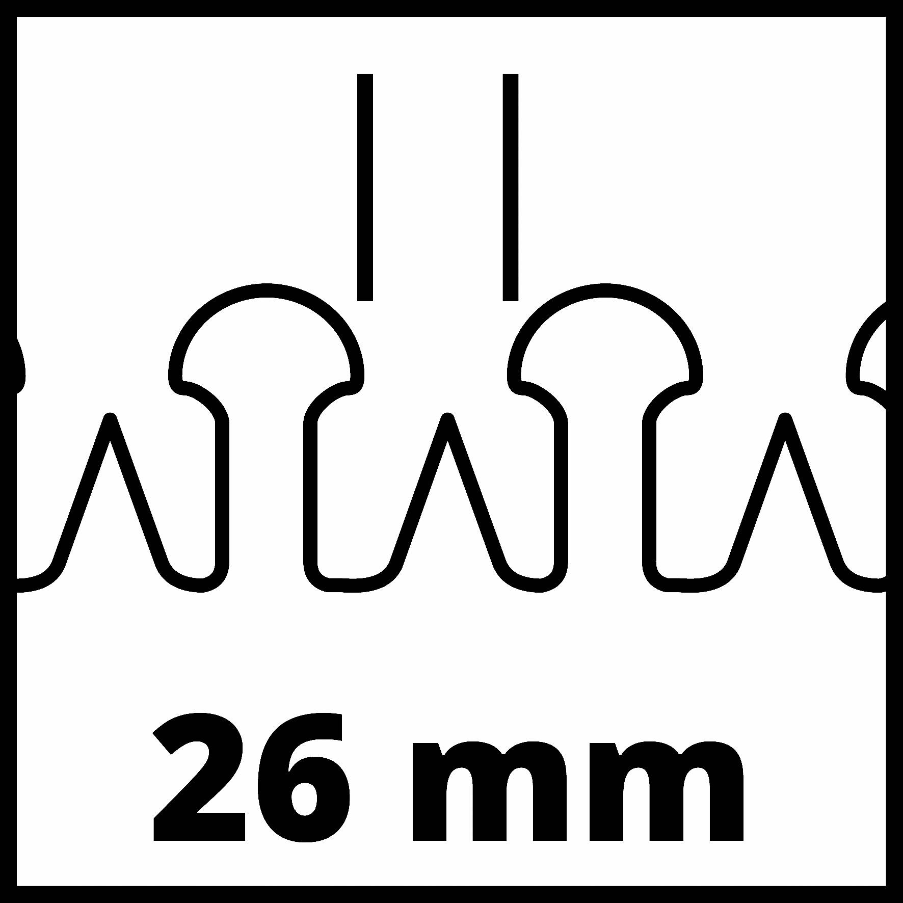 'Ozubený profil so zubnými zárezmi a medzerami, vzdialenosť 26 mm.'