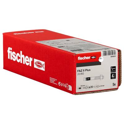 Kotvacia krabica Red Fischer FAZ II Plus s označením „FAZ II Plus 20/60" s diagramami produktu a číslom „5x" na prednej strane.