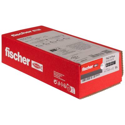Červená krabica kotevných skrutiek Red Fischer FZA II Plus, označená 12/30 HCR, zobrazená na bielom pozadí.