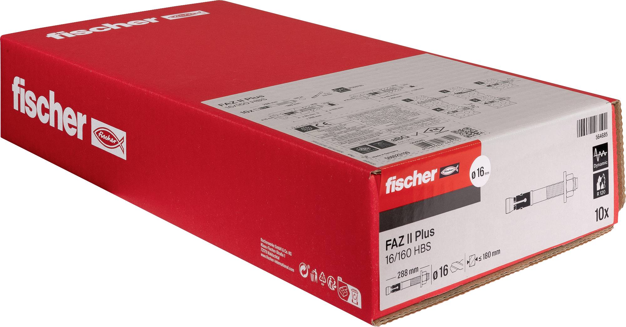 Hardvérová krabička Red Fischer FZ Plus na kotvy, označená "16/160 HS", zobrazujúca podrobnosti o produkte a množstvo 10x na prednej strane.