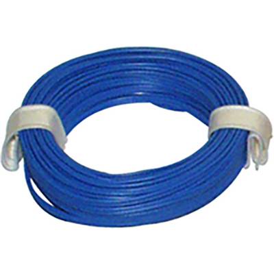 Modrý kábel, poriadne zvinutý do kotúča a zaistený bielymi sťahovacími páskami. Primárne určený na elektrickú inštaláciu.