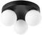 Čierne, okrúhle stropné svietidlo s troma bielymi, guľovitými žiarovkami smerujúcimi nadol. Vhodné pre interiérovú osvetlenie.