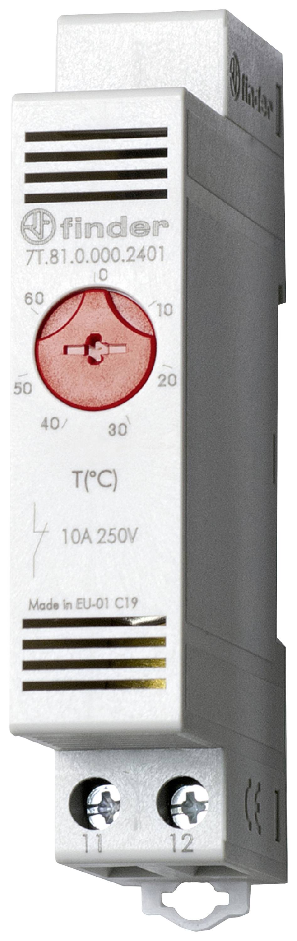 Finder Thermostaat voor schakelkast 7T.81.0.000.2402 250 V/AC 1x NC (b x h) 17.5 mm x 88.8 mm 1 stuk(s) afbeelding