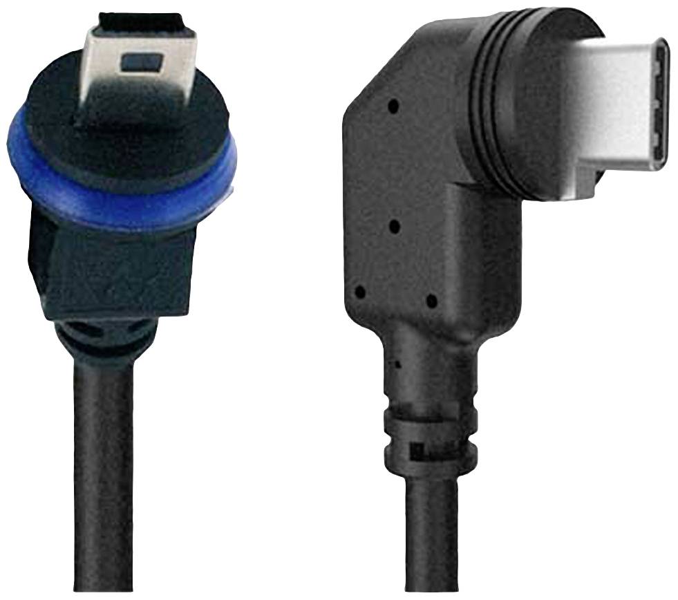 Dva káblové konektory: vľavo Mini-USB s modrým okrajom, vpravo konektor USB-C.