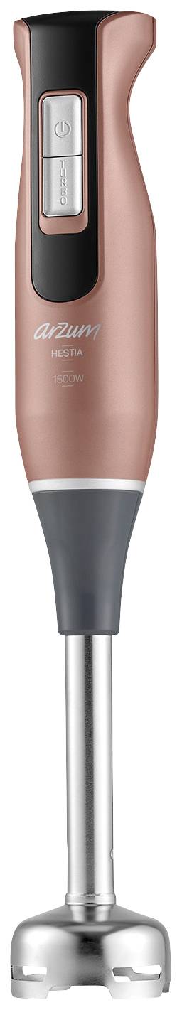Ručný mixér Rose so čiernou rukoväťou a striebornou nerezovou základňou s čepeľami, vhodný na miešanie ingrediencií v kuchyni.
