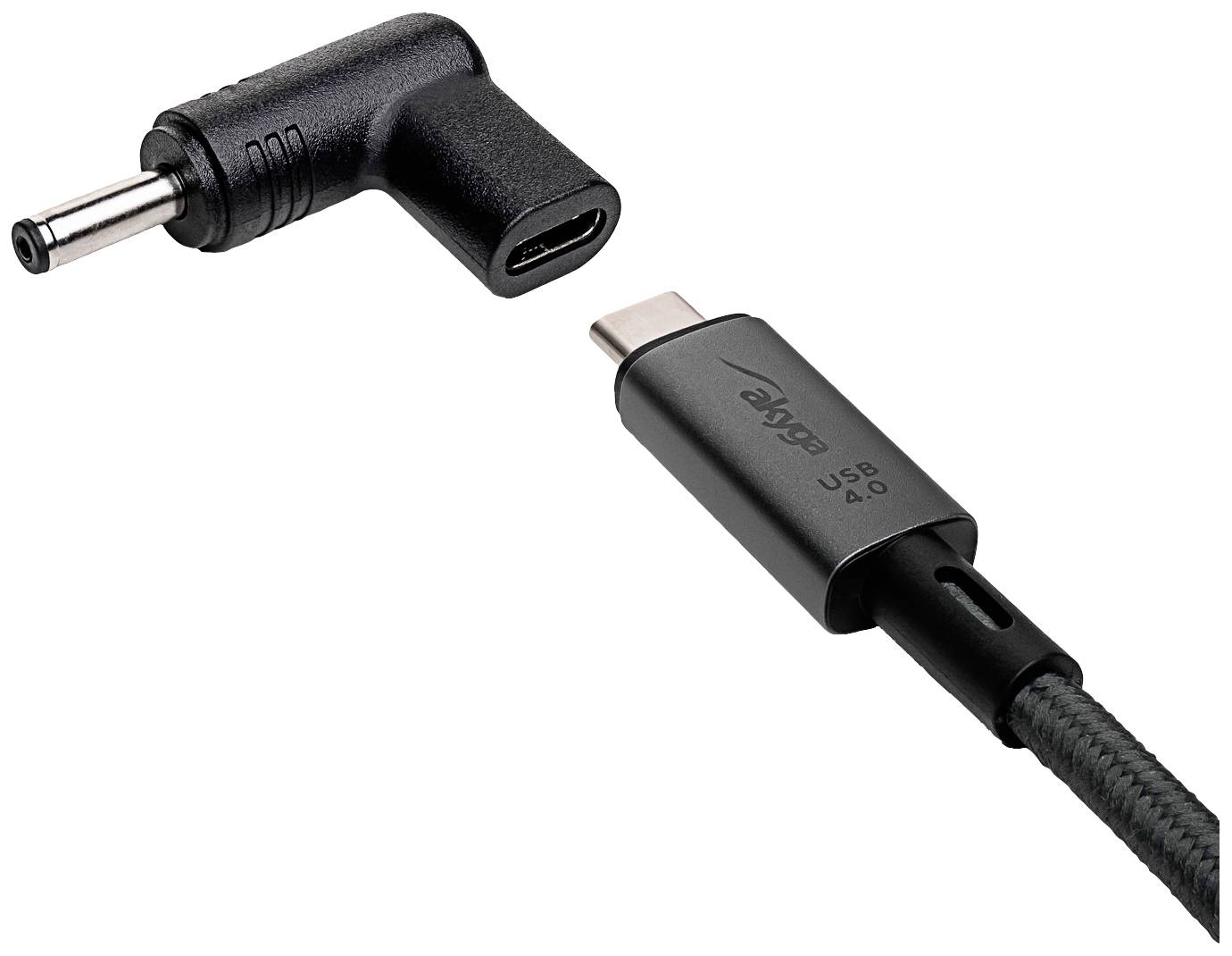 USB-C kábel s zahnutým adaptérovým konektorom; vhodný pre široký okruh zariadení na prenos energie alebo dát.