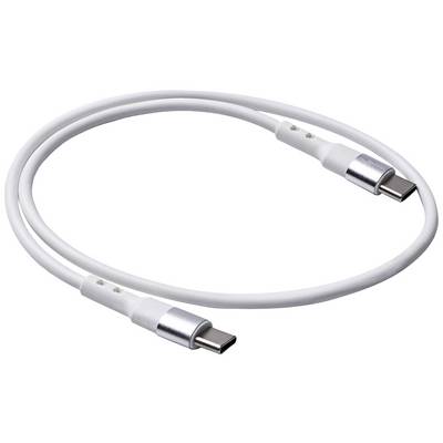 Biele USB-C kábel so zásuvkami na oboch koncoch. Je zvinutý a pripravený na použitie pre prenos dát alebo nabíjanie.