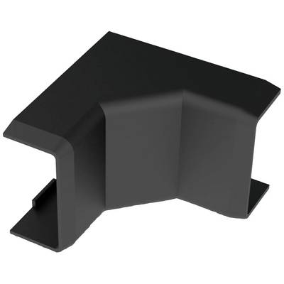 Čierna plastová súčiastka geometrického tvaru s uhlami a hranami, pravdepodobne spojovací diel alebo kryt.
