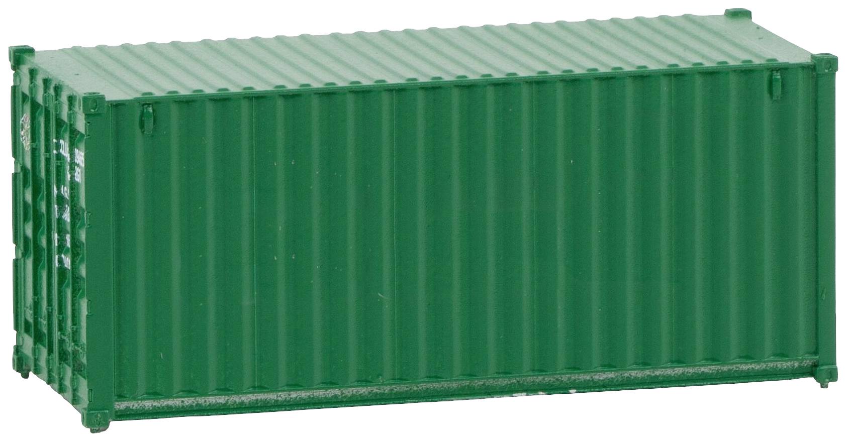 Zelený lodný kontajner, obdĺžnikový a štandardizovaný. Symbolizuje dopravu a logistiku v globálnom obchode.