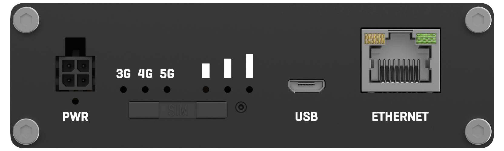 Biele užívateľské rozhranie s nápisom 'MOBILE' a 'RESET', zobrazujúce štyri pozlátené svorky a sivé tlačidlo.