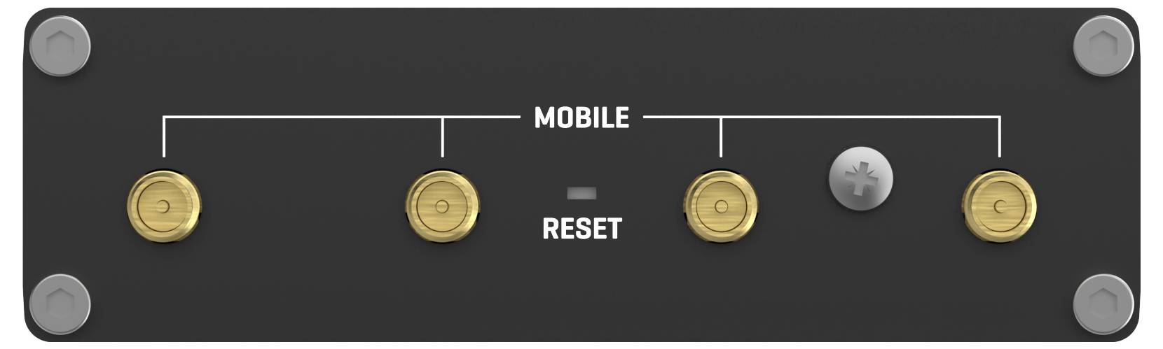 Zadná strana zariadenia s prípojkami: napájanie, USB, Ethernet. LED indikátory zobrazujú sieťové signálne úrovne 3G, 4G, 5G.