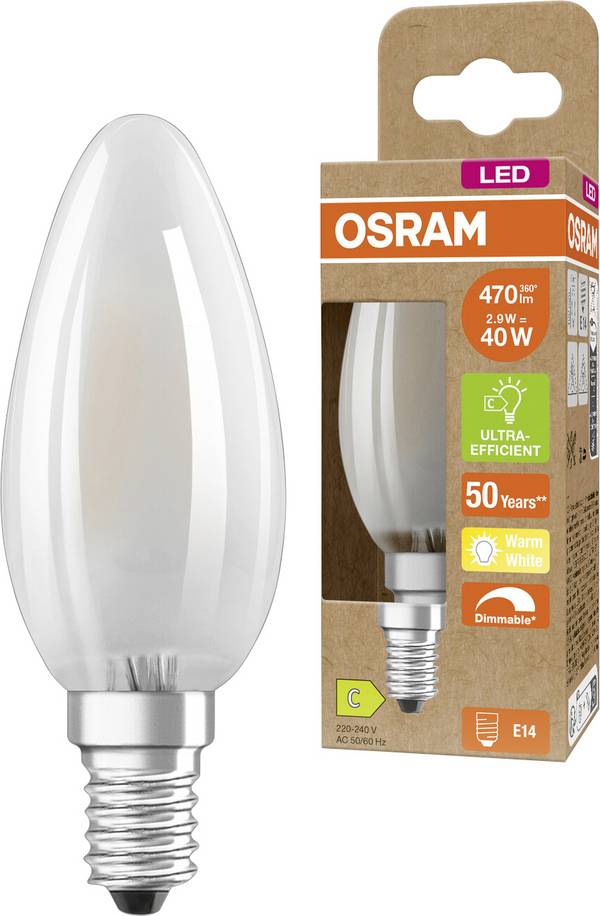 OSRAM HOMELIGHTING 4099854066085 LED  En.trieda 2021 C (A - G) E14 sviečkový tvar 2.9 W = 40 W teplá biela (Ø x v) 35 mm x 35 mm stmievateľná 1 ks