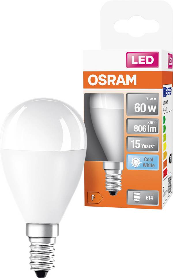 OSRAM HOMELIGHTING 4099854023101 LED  En.trieda 2021 F (A - G) E14 Kulové svítidlo (miniatúrne) 7 W = 60 W neutrálna biela (Ø x v) 47 mm x 47 mm  1 ks