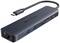Štíhly USB-C hub s viacerými portami vrátane USB, Ethernetu, HDMI a čítačky kariet pre rozšírenú konektivitu.