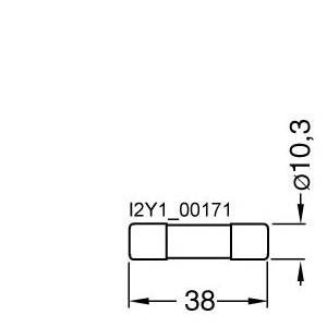 Technický výkres valcovej súčiastky. Dĺžka 38 mm, priemer 10,3 mm, označená ako I2Y1_00171.