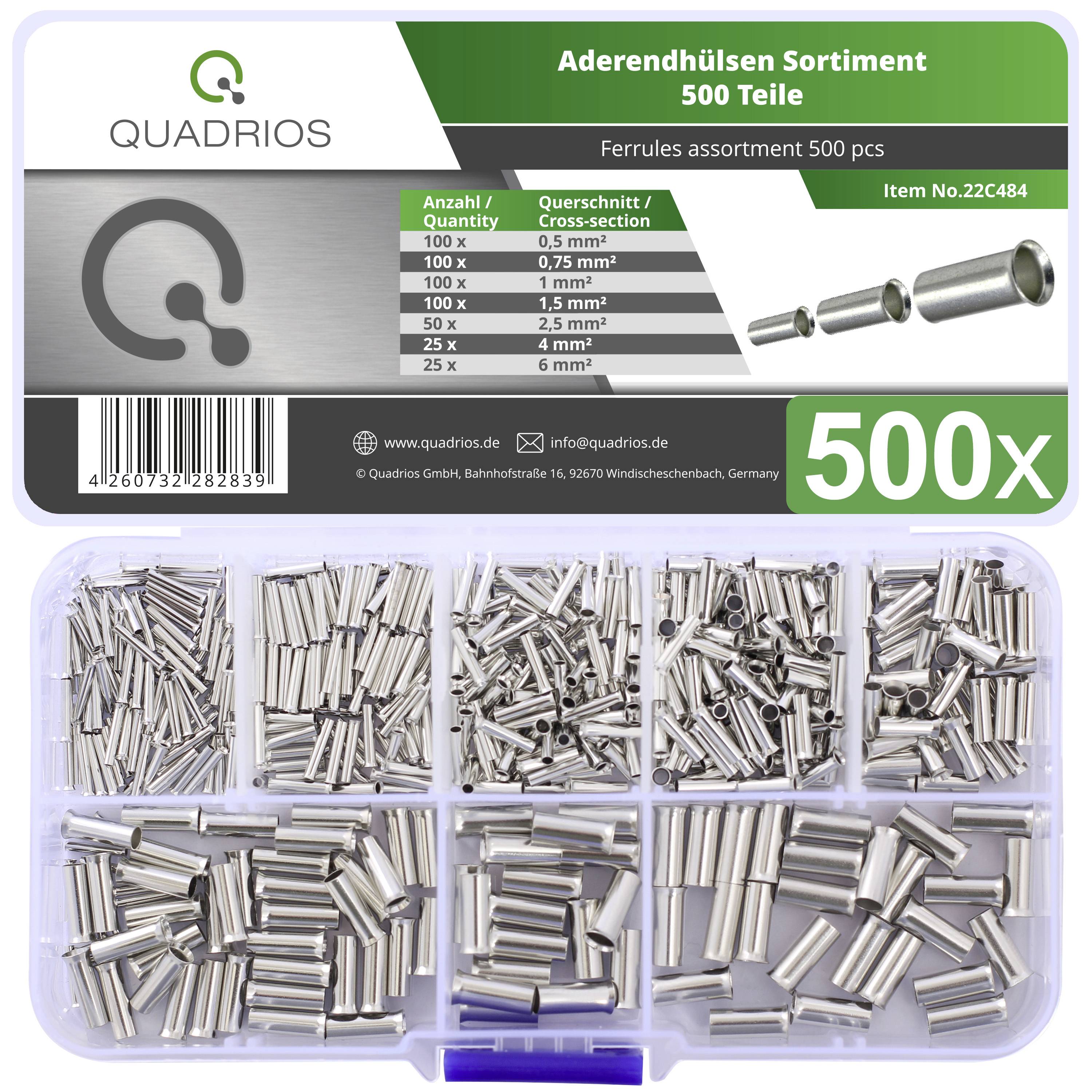 Quadrios 22C484 Assortimento Capicorda 0.5 mm², 0.75 mm², 1.0 mm², 1.5 mm², 2.5 mm², 4.0 mm², 6.0 mm² Non isolato 500 pz.