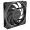 Čierny počítačový ventilátor so šiestimi rotačnými listami a štvorcovým rámom, vhodný na chladenie PC.