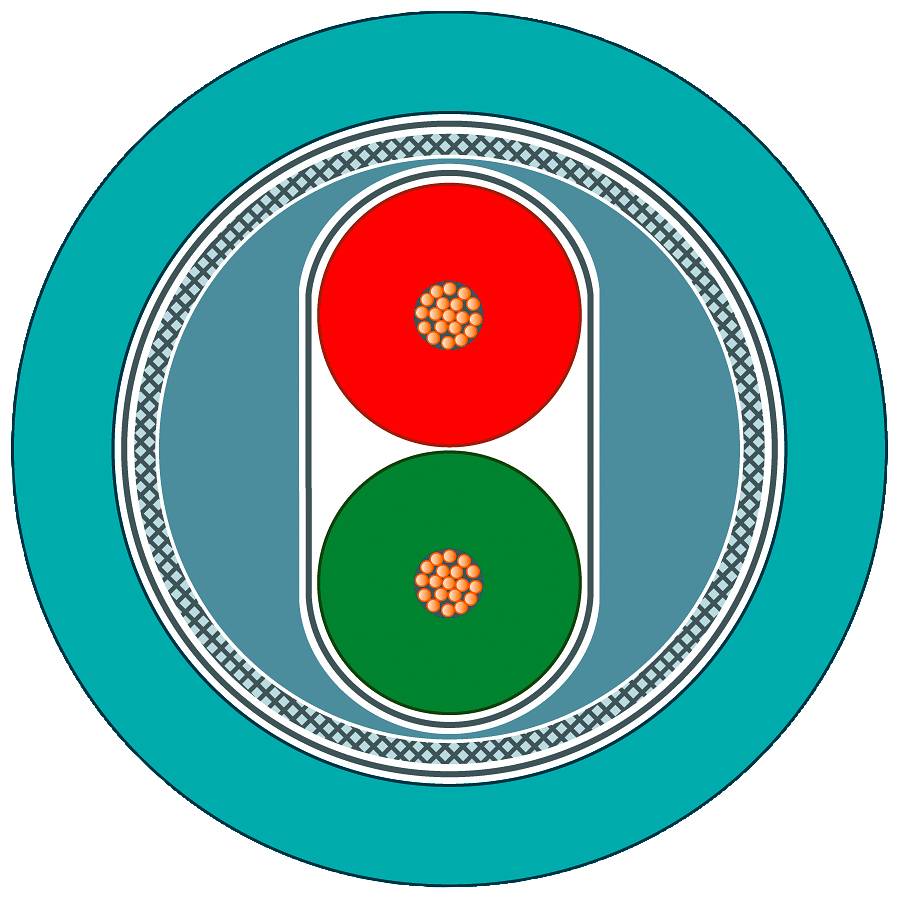 Diagram invertora CMOS s dvoma tranzistormi - červeným a zeleným - usporiadanými v symbole elektrického obvodu.