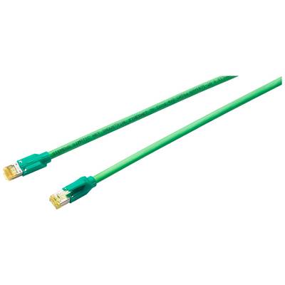 Zelený ethernetový kábel s RJ45 konektormi na oboch koncoch, vhodný pre počítačové siete a internetové pripojenia.