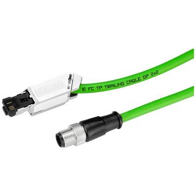 Zelený priemyselný ethernetový kábel so zástrčkami na oboch koncoch, vhodný pre priemyselné sieťové aplikácie.