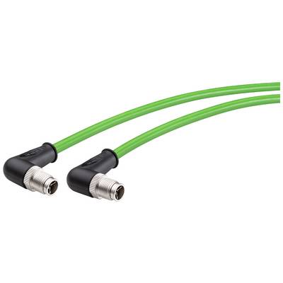 Dva zelené priame káble M12 so zástrčkovým konektorom s kovovým závitom. Ideálne pre bezpečné elektrické prepojenia.